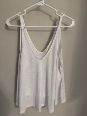 Free People White Ribbed V-Neck Swing Cami Tank